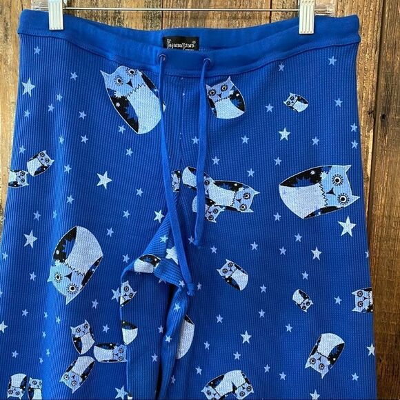 The Pajama Gram Sz M Royal Blue Hootie Owl Cotton Drawstring Pajama Bottoms - Picture 3 of 6